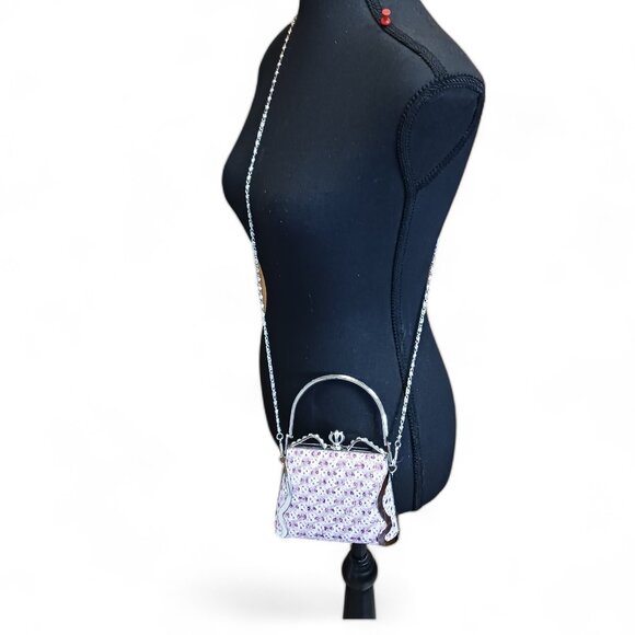 Pink Sequin White Lace Princess Two Way Evening Mini Hand Bag Crossbody - Picture 10 of 14